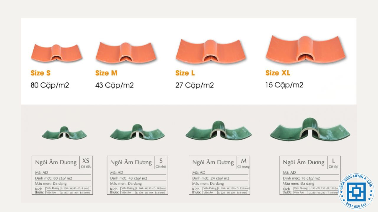 Kích thước ngói âm dương