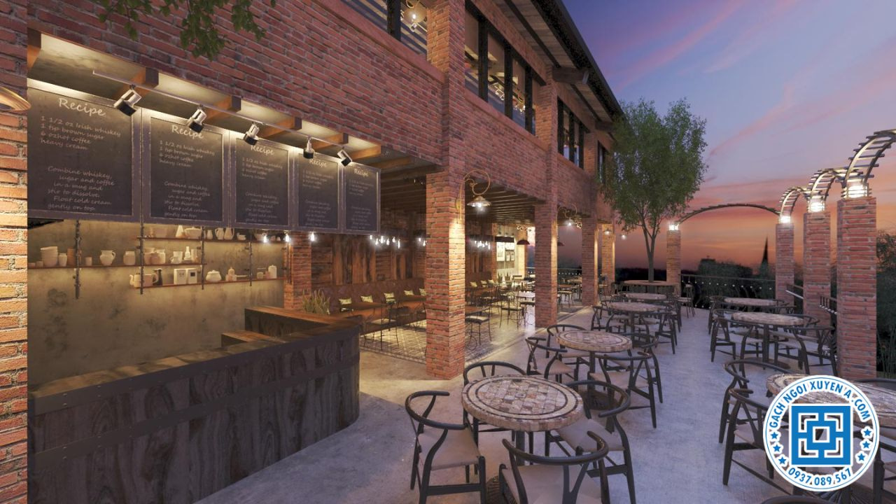 Nhà hàng ốp gạch đinh đặc trang trí