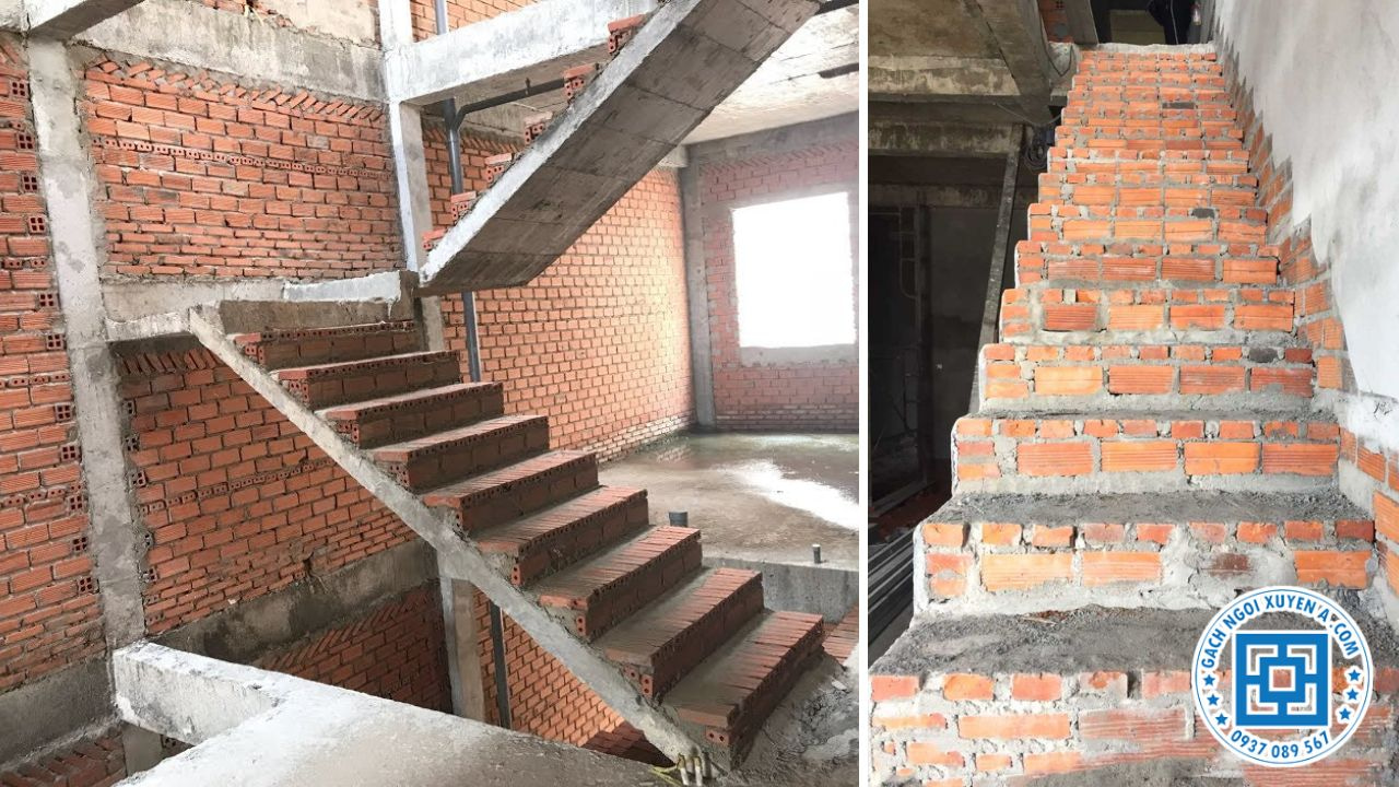 Thi công cầu thang bằng gạch đinh