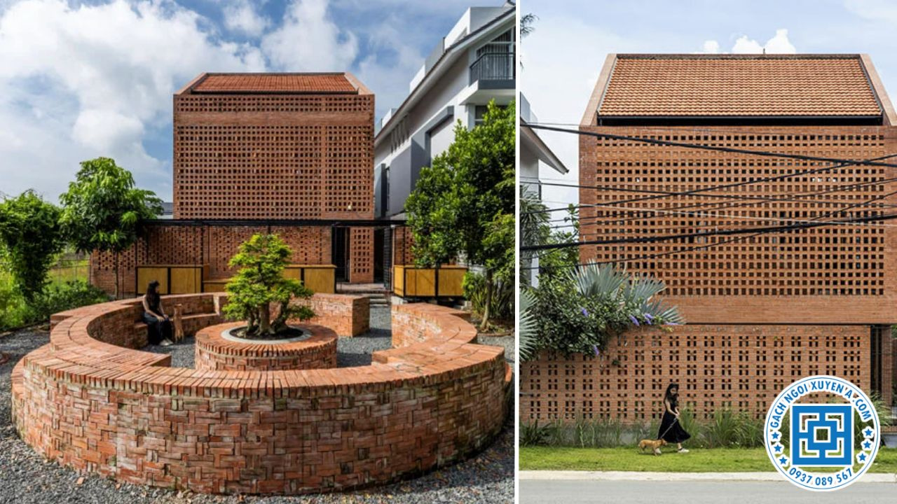 Tiểu cảnh sân vườn và tường gạch